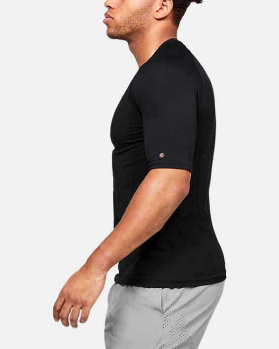 Men's UA RUSH™ Seamless Compression Short Sleeve in Black image number 2
